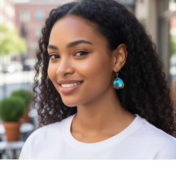 WOMEN’S IRIDESCENT TEARDROP DANGLE EARRINGS – GOLD HOOKS - Picture 13 of 17